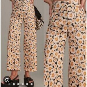 ANTHRO | MAEVE Colette Pants Daisy Print Cropped Linen Sz 25